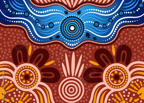 Aboriginal dot art vector background. River concept