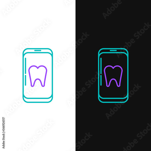Line Online dental care icon isolated on white and black background. Dental service information call center. Colorful outline concept. Vector.