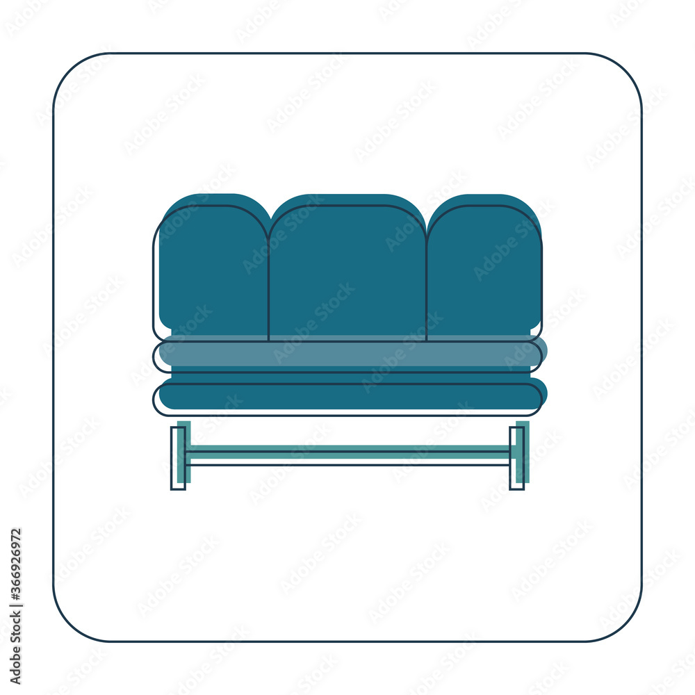 Comfortable sofa with three pillows. Image of couch in thin line art style. Element furniture of the interior. Modern stylish object for relaxation. Flat illustration with settee on white background Comfortable sofa with three pillows. Image of couch in thin line art style. Element furniture of the interior. Modern stylish object for relaxation. Flat illustration with settee on white background