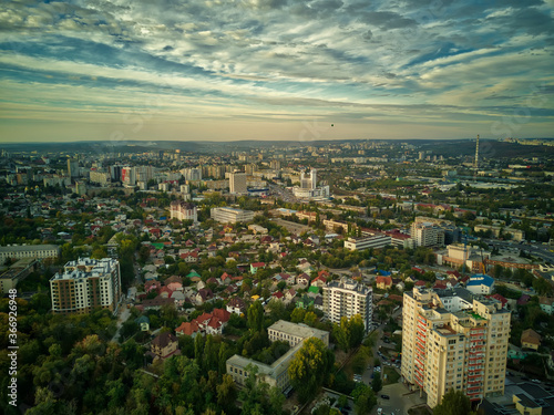 Panorama of the city in cloudy weather top view. Kishinev  Moldova republic of.
