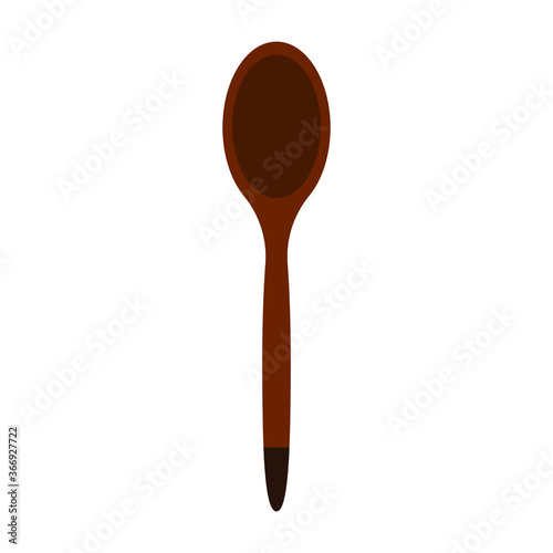 Brown wooden spoon on a white background, symbol for design, vector illustration