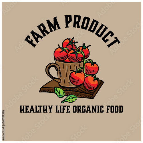 tomato basket logo design vector. tomato organic farm illustration.