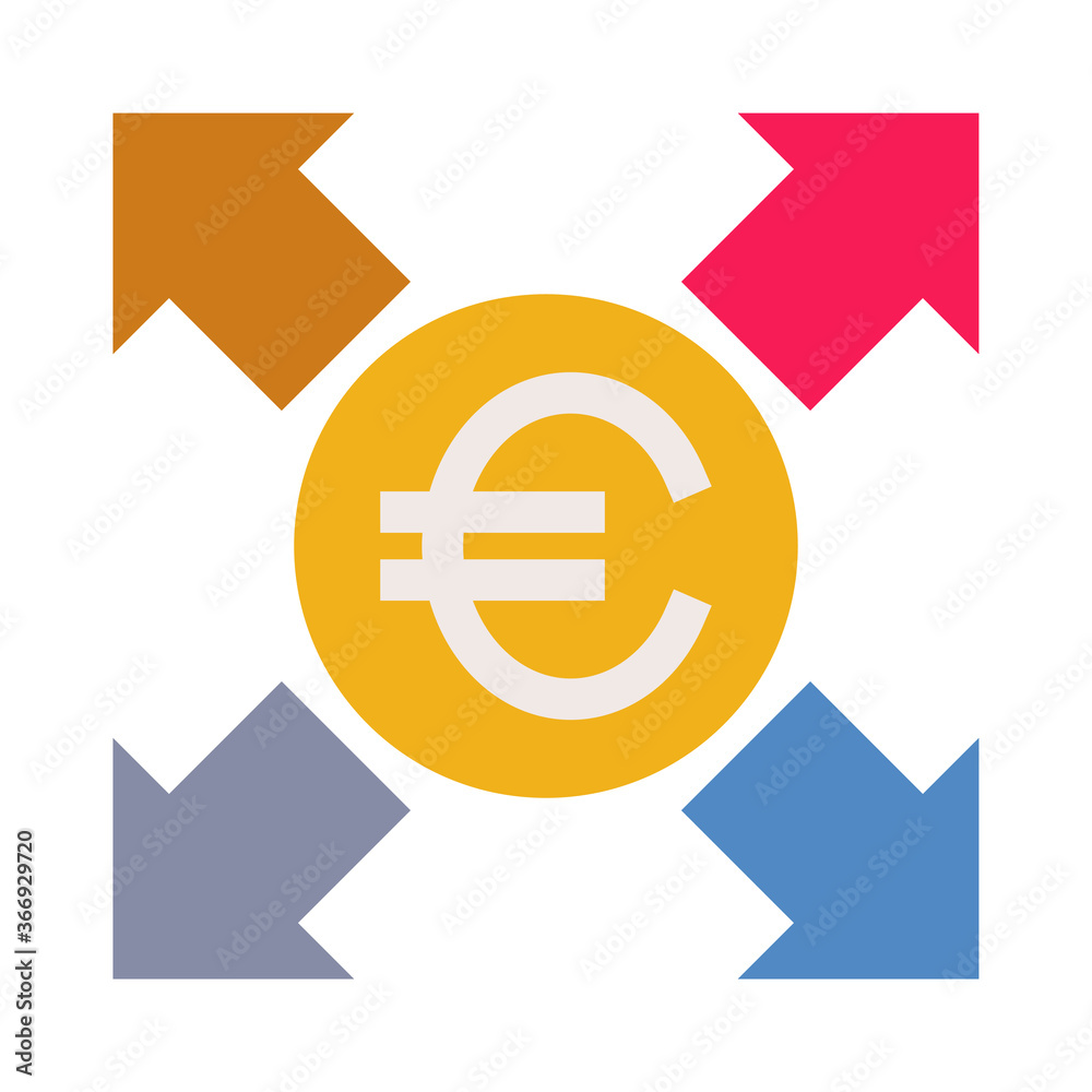 Business & finance, Sharing euro money, Flat color icon. Business & finance, Sharing euro money, Flat color icon.