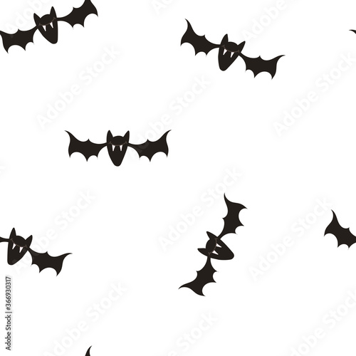 Seamless vector pattern with black bats on a white background. Happy Halloween. Children's collection of flat design for t-shirts, fabrics, printing