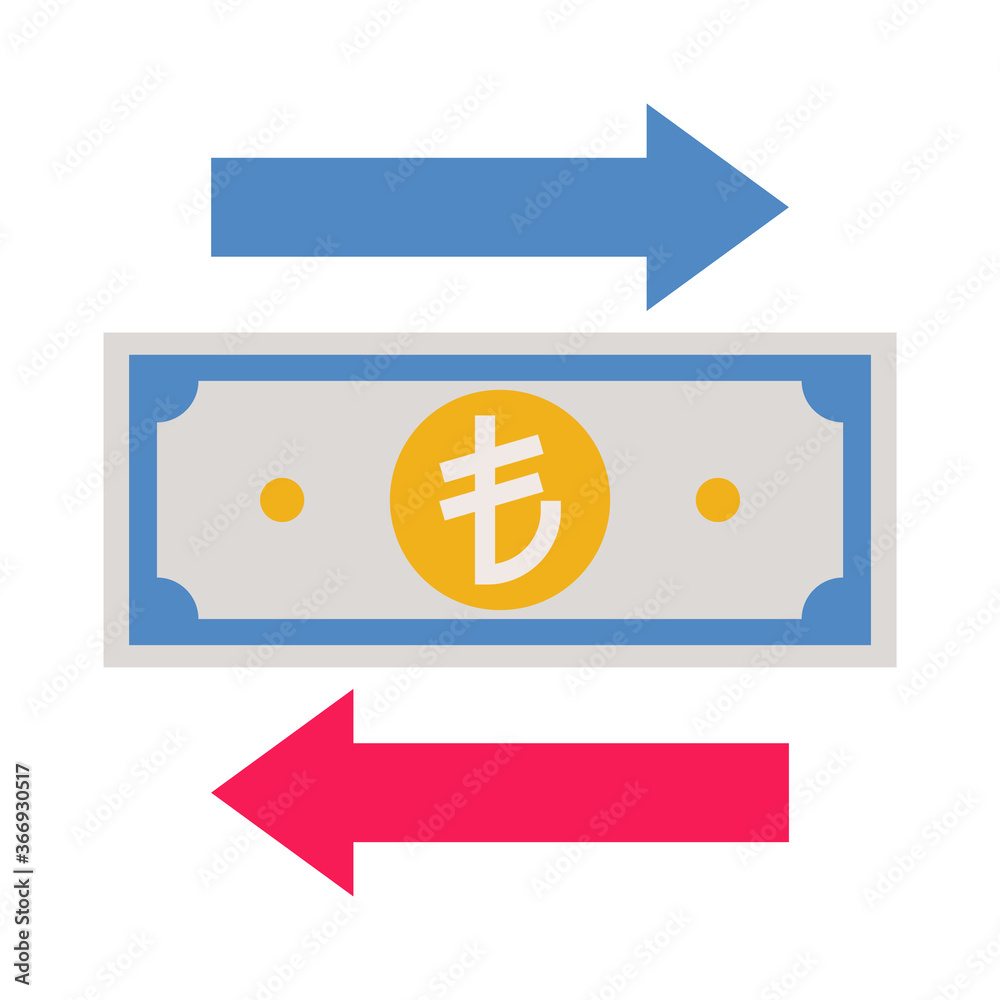 Business & finance, Lira money transfer, Flat color icon. Business & finance, Lira money transfer, Flat color icon.
