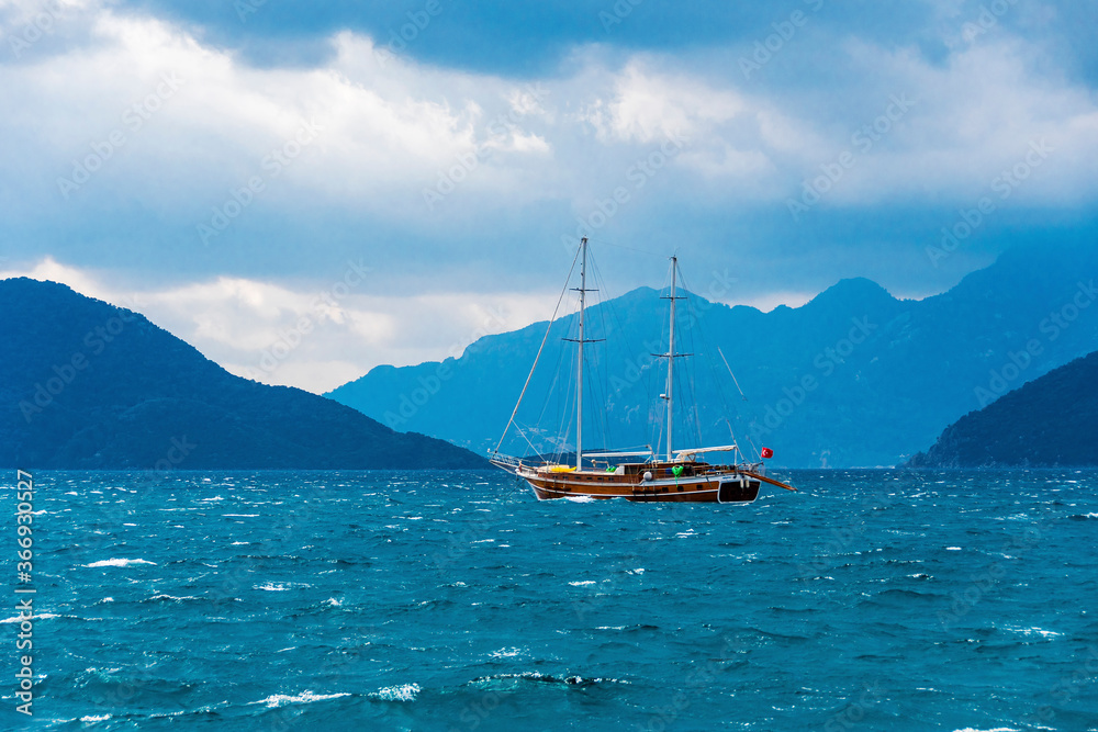 Marmaris Bay view at stormy day in Turkey