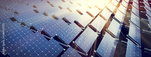 Photo Solar panels array system. Photovoltaic, clean energy technology