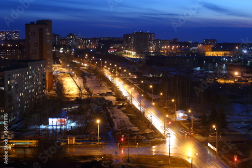 night city, evening street lights