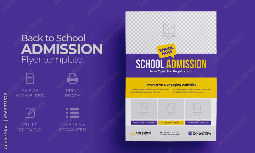 Kids back to school education admission flyer poster layout template ...