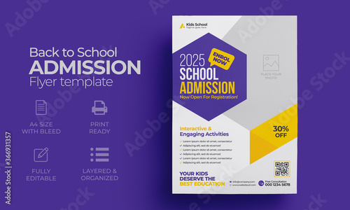 Kids back to school education admission flyer poster layout template