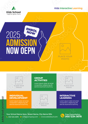 Kids back to school education admission flyer poster layout template