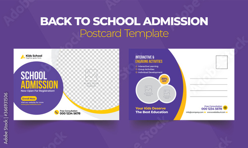 Kids back to school education admission postcard template