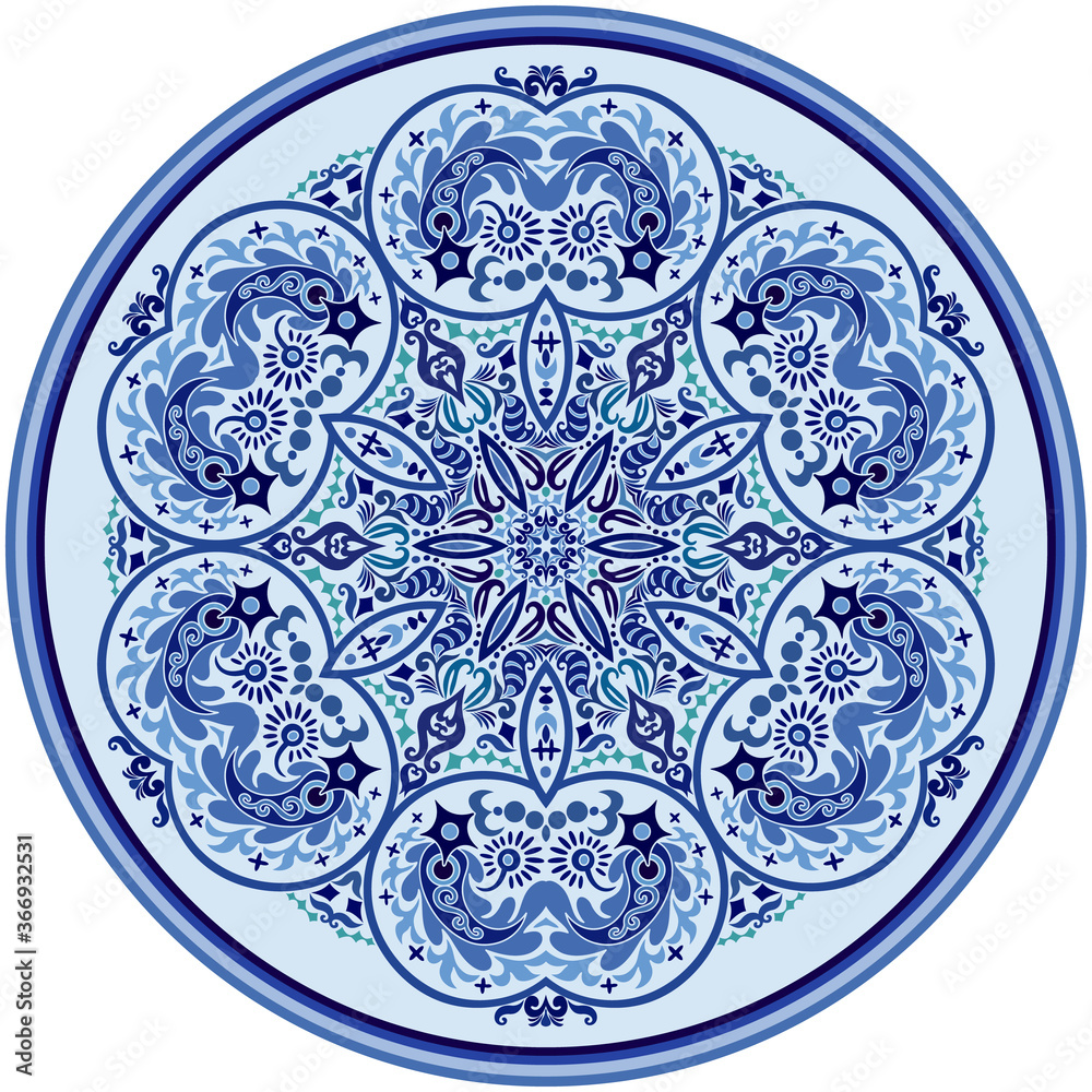 Vector blue decorative floral ethnic illustration