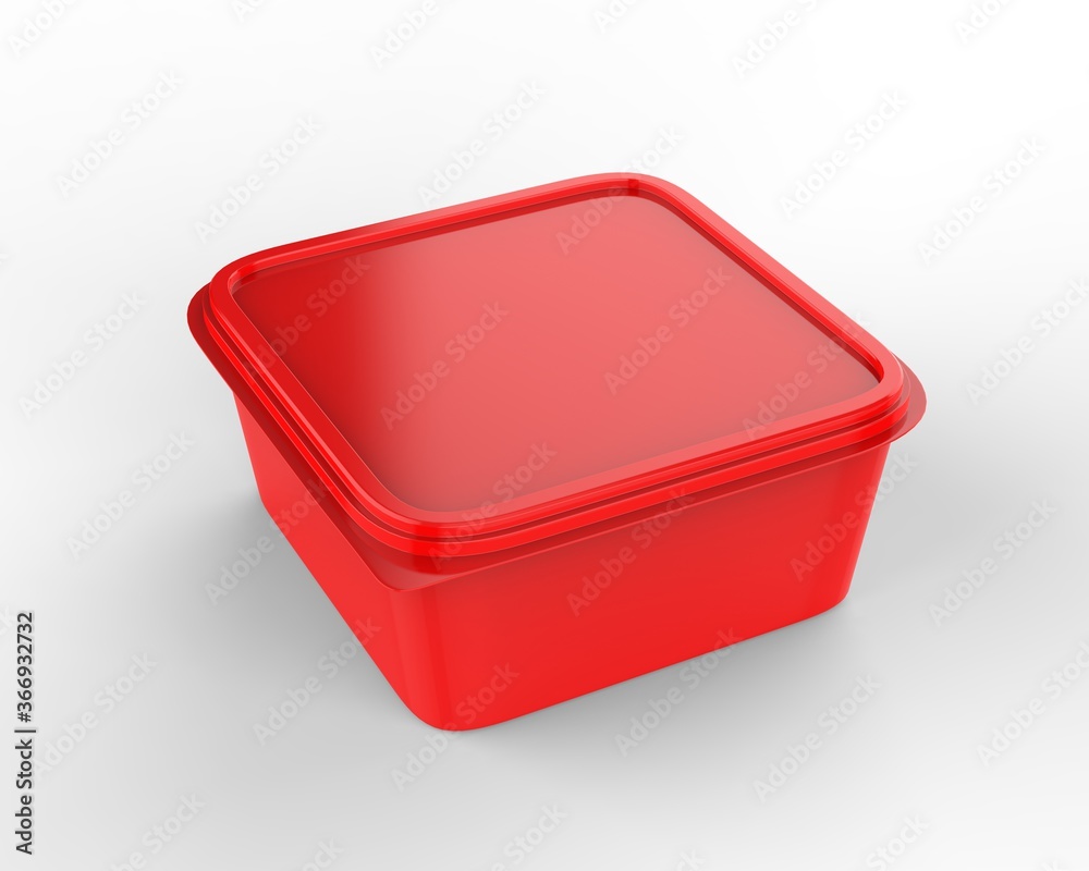 Square Food tray with blank paper label, 3d render illustration. Square Food tray with blank paper label, 3d render illustration.