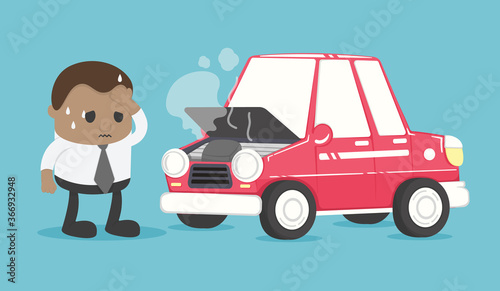 African businessman worried about his car breakdown
