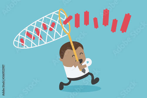 African businessmen chasing partner graph with netting