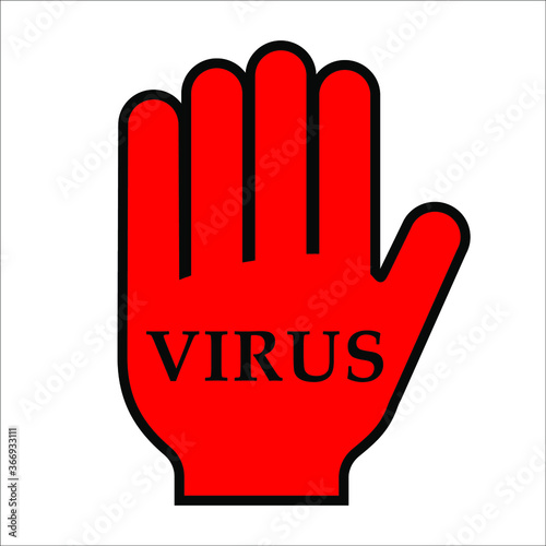 Open hand and the inscription virus on a white background, sign for design, vector illustration
