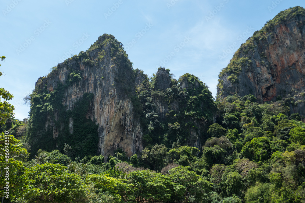 Mountain with dense forest, at Railay Beach, near Ao Nang in southern Thailand Mountain with dense forest, at Railay Beach, near Ao Nang in southern Thailand