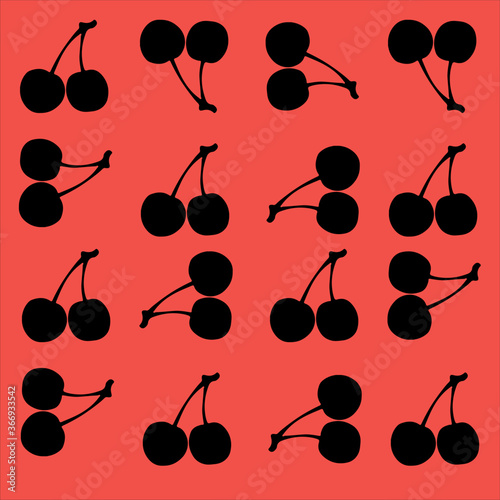 Bright summer minimalism flat fruit vector pattern illustration with cherry silhouettes on pink background. Summer background.
