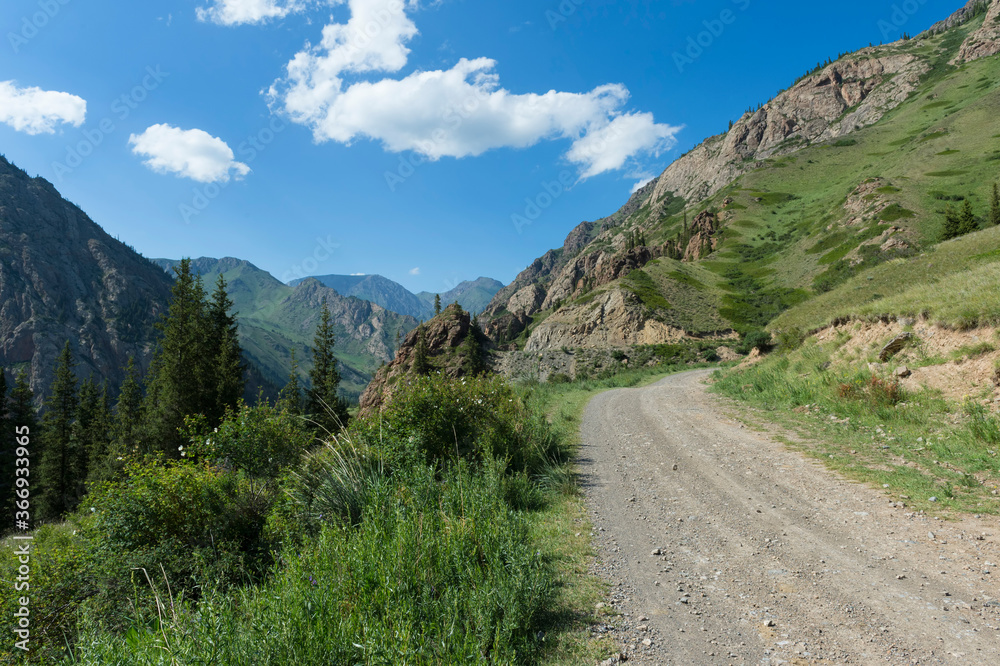 Gravel Road across Naryn gorge, Naryn Region, Kyrgyzstan