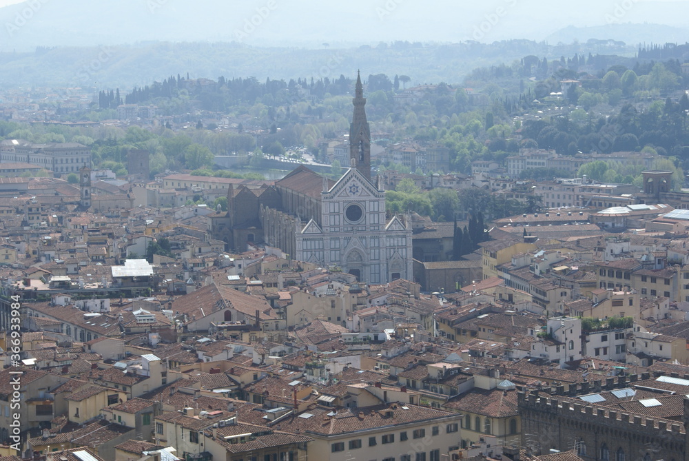 Obraz premium Florence, Italy: aerial view of the city centre and Santa Croce basilica