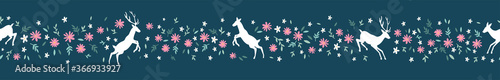 Cute hand drawn deer with flowers seamless pattern, alpine background, great for textiles, banners, Oktoberfest designs, wrapping - vector design