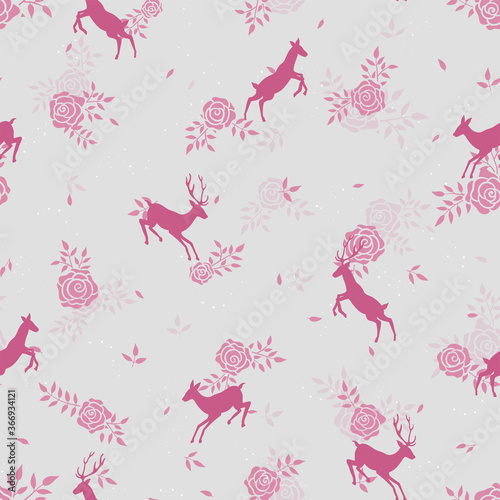 Cute hand drawn deer with flowers seamless pattern  alpine background  great for textiles  banners  Oktoberfest designs  wrapping - vector design