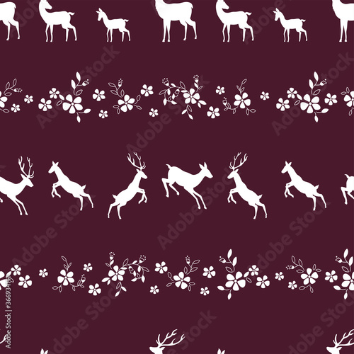 Cute hand drawn deer with flowers seamless pattern, alpine background, great for textiles, banners, Oktoberfest designs, wrapping - vector design
