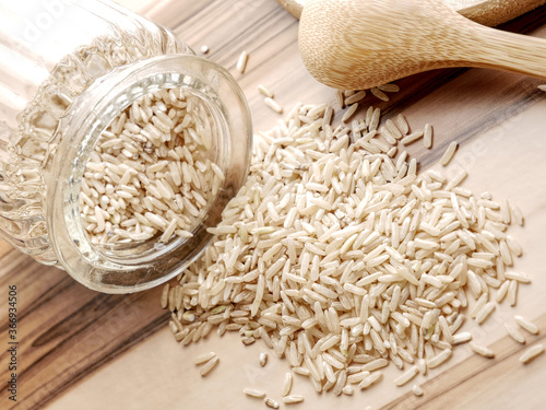 Brown rice grains. Natural organic food.