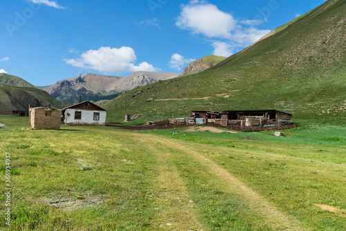 Small Settlement along a mountain river, Sary Jaz valley, Issyk Kul region, Kyrgyzstan