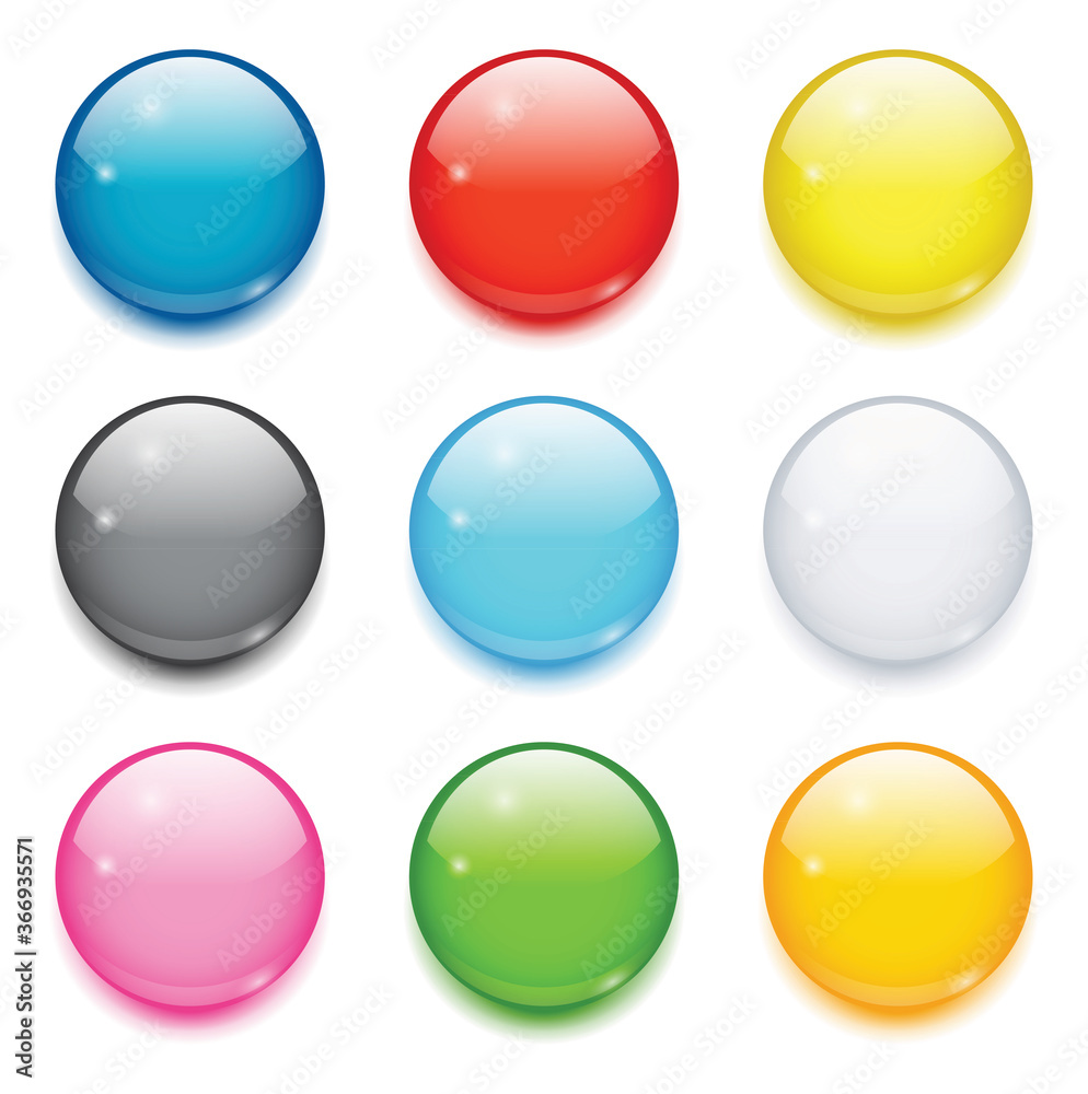 Vector set of 3d glossy round web buttons. Shiny colored spheres isolated on white background Vector set of 3d glossy round web buttons. Shiny colored spheres isolated on white background