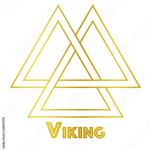 Valknut interlocking triangle magic sacred symbol from norse heathen religion. Gold foil effect on white background