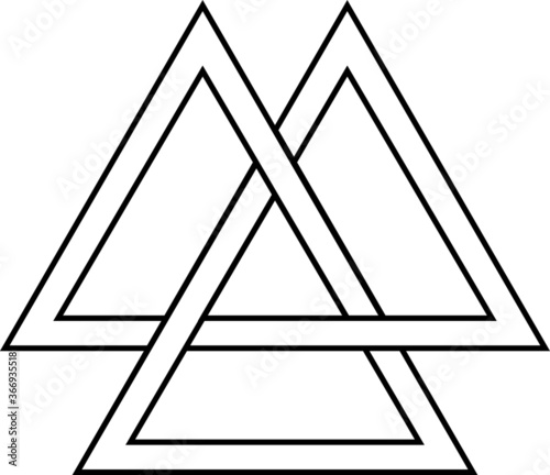 Valknut interlocking triangle magic sacred symbol from norse heathen religion in black and white