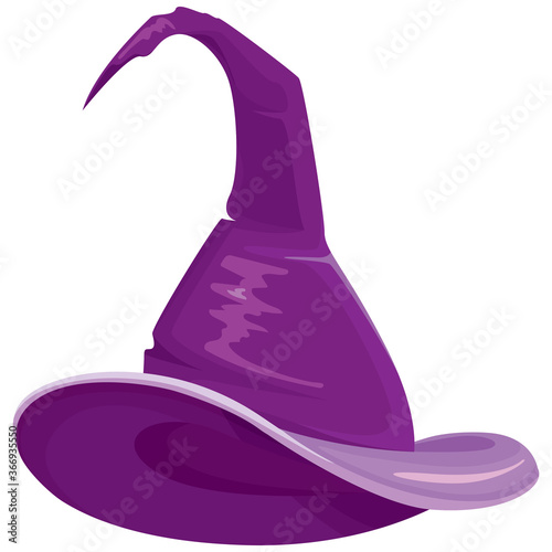 Purple witch hat. Halloween attribute in cartoon style.