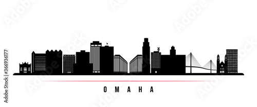 Omaha skyline horizontal banner. Black and white silhouette of Omaha, Nebraska. Vector template for your design.