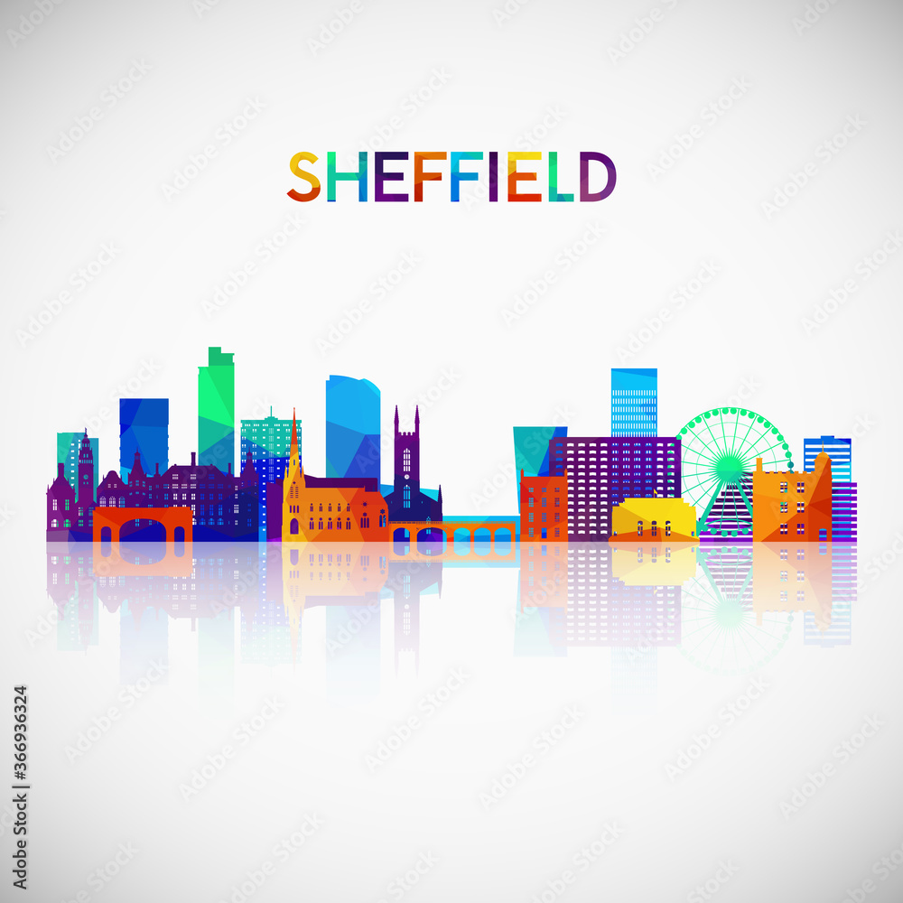 Sheffield skyline silhouette in colorful geometric style. Symbol for your design. Vector illustration.