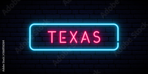 Texas neon sign. Bright light signboard. Vector banner.