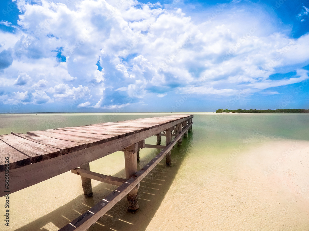 Holbox, Quintana Roo / Mexico. Wooden pier in Punta Cocos
