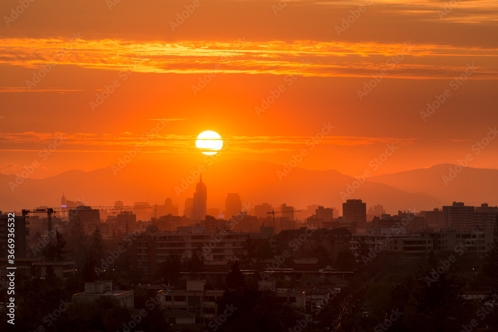 Sunset over downtown Santiago deChile