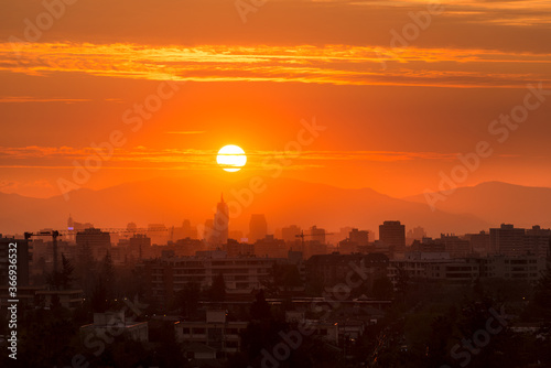 Sunset over downtown Santiago deChile