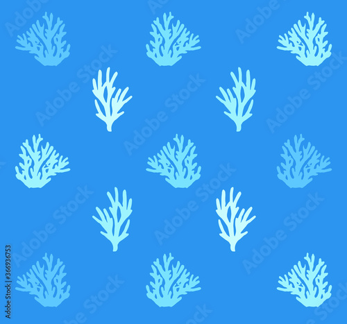 Summer blue background pattern. Sea, ocean, marine theme. Cute pattern with corals.
