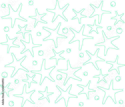 Summer background pattern. Sea, ocean, marine theme. Cute line pattern with sea stars and bubbles.