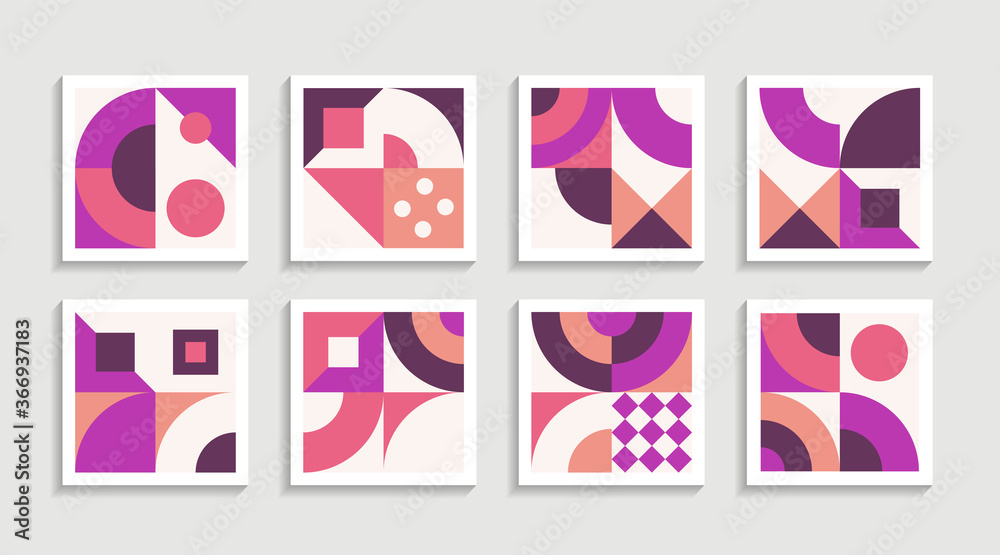 Modern Geometric artwork poster set with simple shape and figure. Abstract minimalist pattern design style for web, banner, business presentation, branding package, fabric print, wallpaper