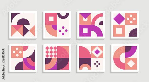 Modern Geometric artwork poster set with simple shape and figure. Abstract minimalist pattern design style for web, banner, business presentation, branding package, fabric print, wallpaper