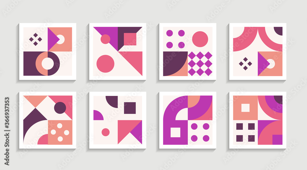 Modern Geometric artwork poster set with simple shape and figure. Abstract minimalist pattern design style for web, banner, business presentation, branding package, fabric print, wallpaper