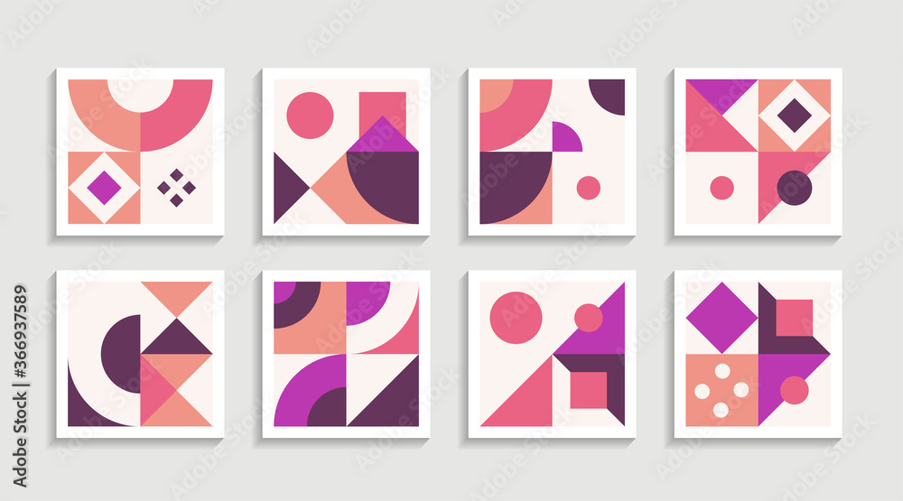 Modern Geometric artwork poster set with simple shape and figure. Abstract minimalist pattern design style for web, banner, business presentation, branding package, fabric print, wallpaper