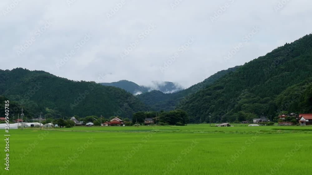 梅雨の時期の農村風景 梅雨の時期の農村風景