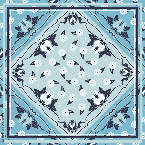 Seamless pattern based on square ornament paisley Bandana Print for boys and girls. motive for print on fabric or papper