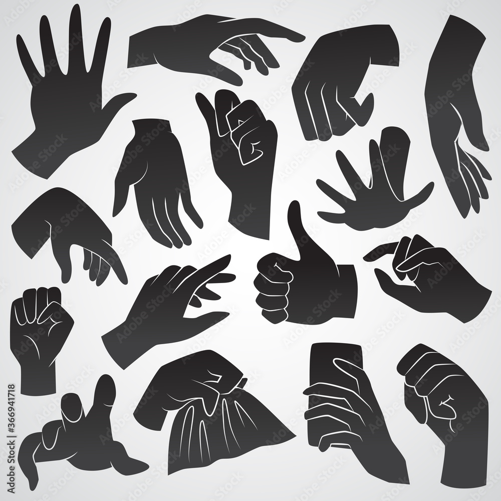 Obraz premium Human hand gesture. Black vector icons.