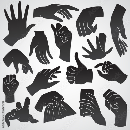Human hand gesture. Black vector icons.